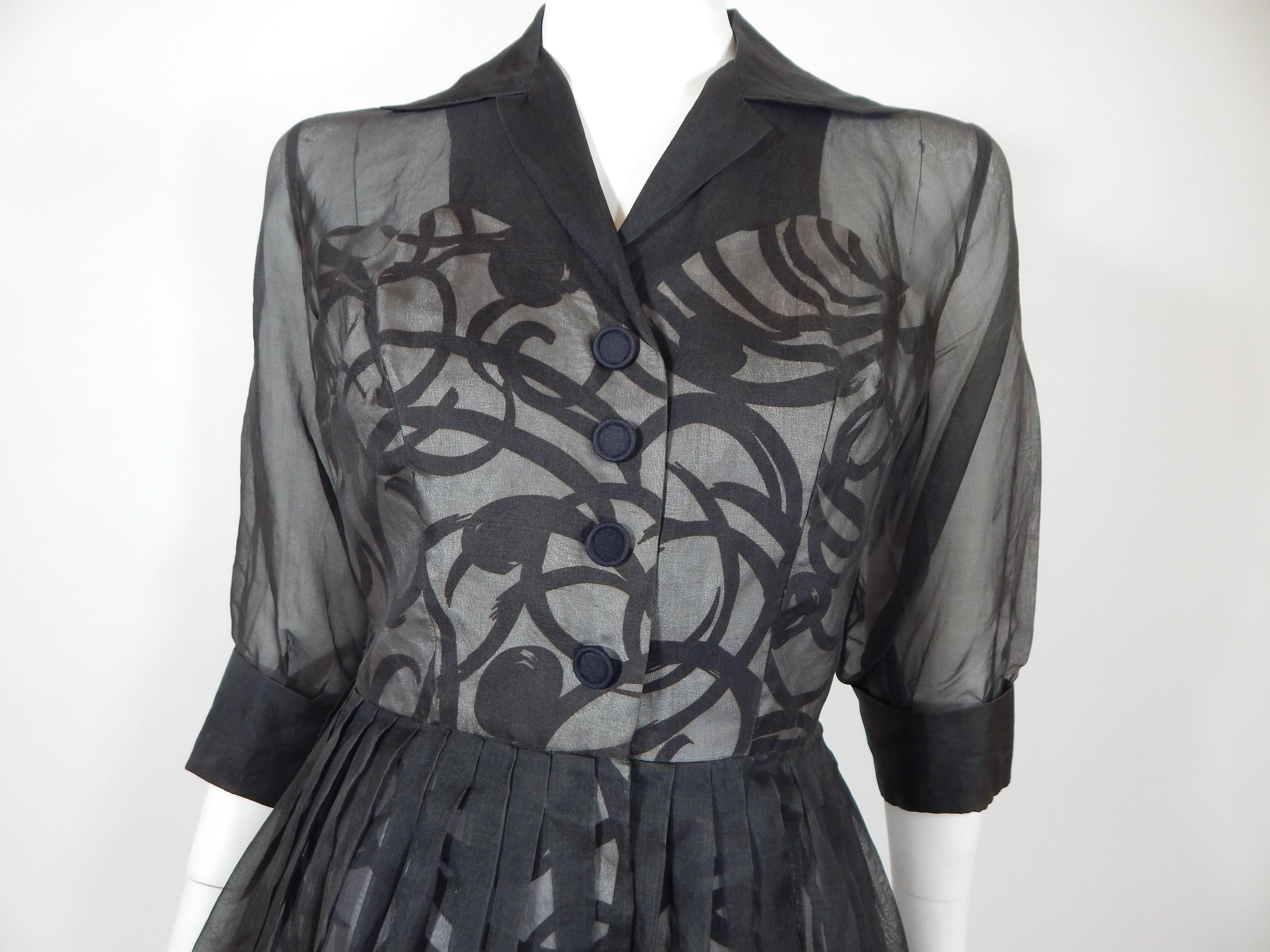 Black Sheer Organza Dress, 1950s  In Excellent Condition For Sale In Long Island City, NY
