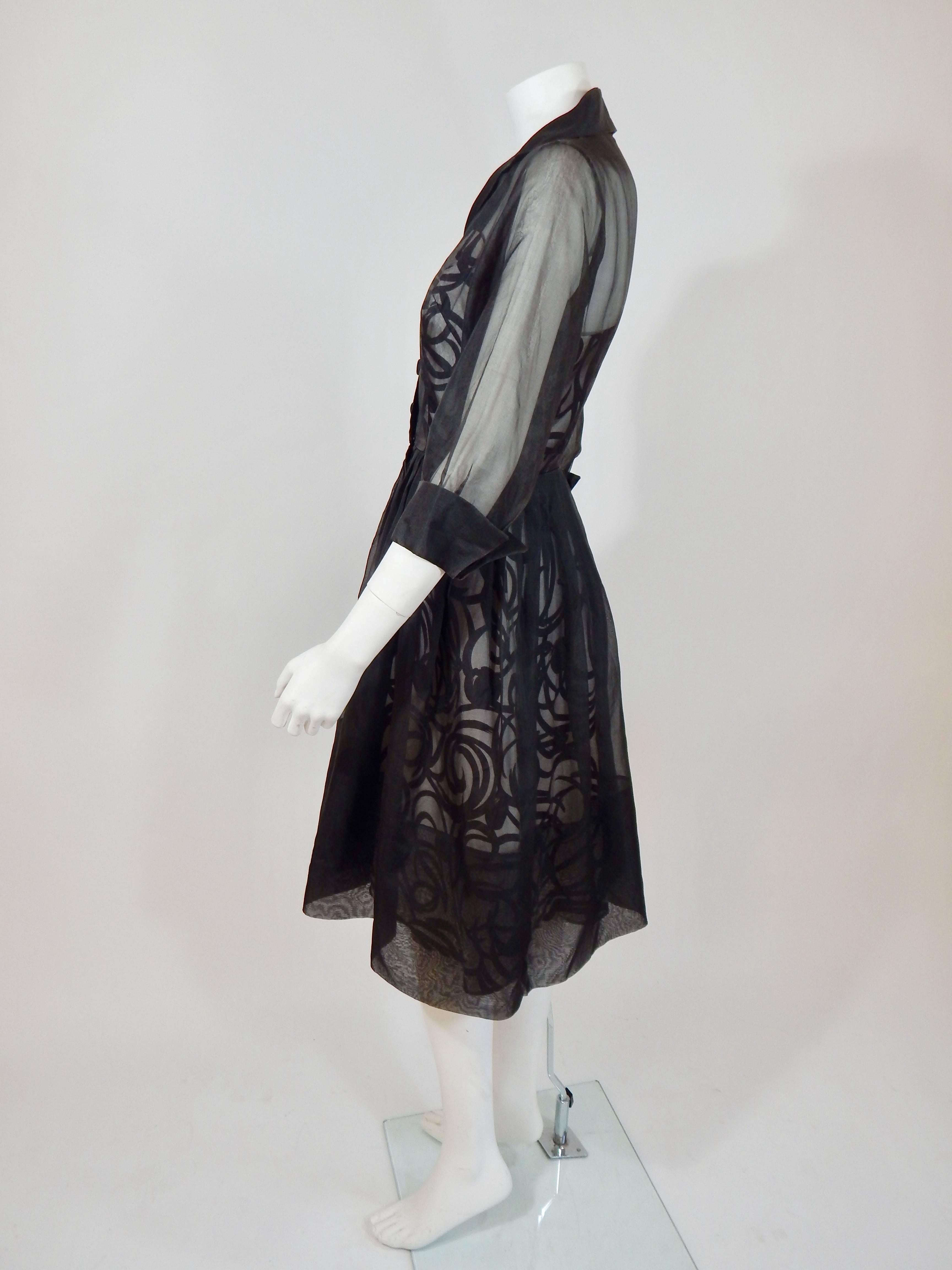 Women's Black Sheer Organza Dress, 1950s  For Sale