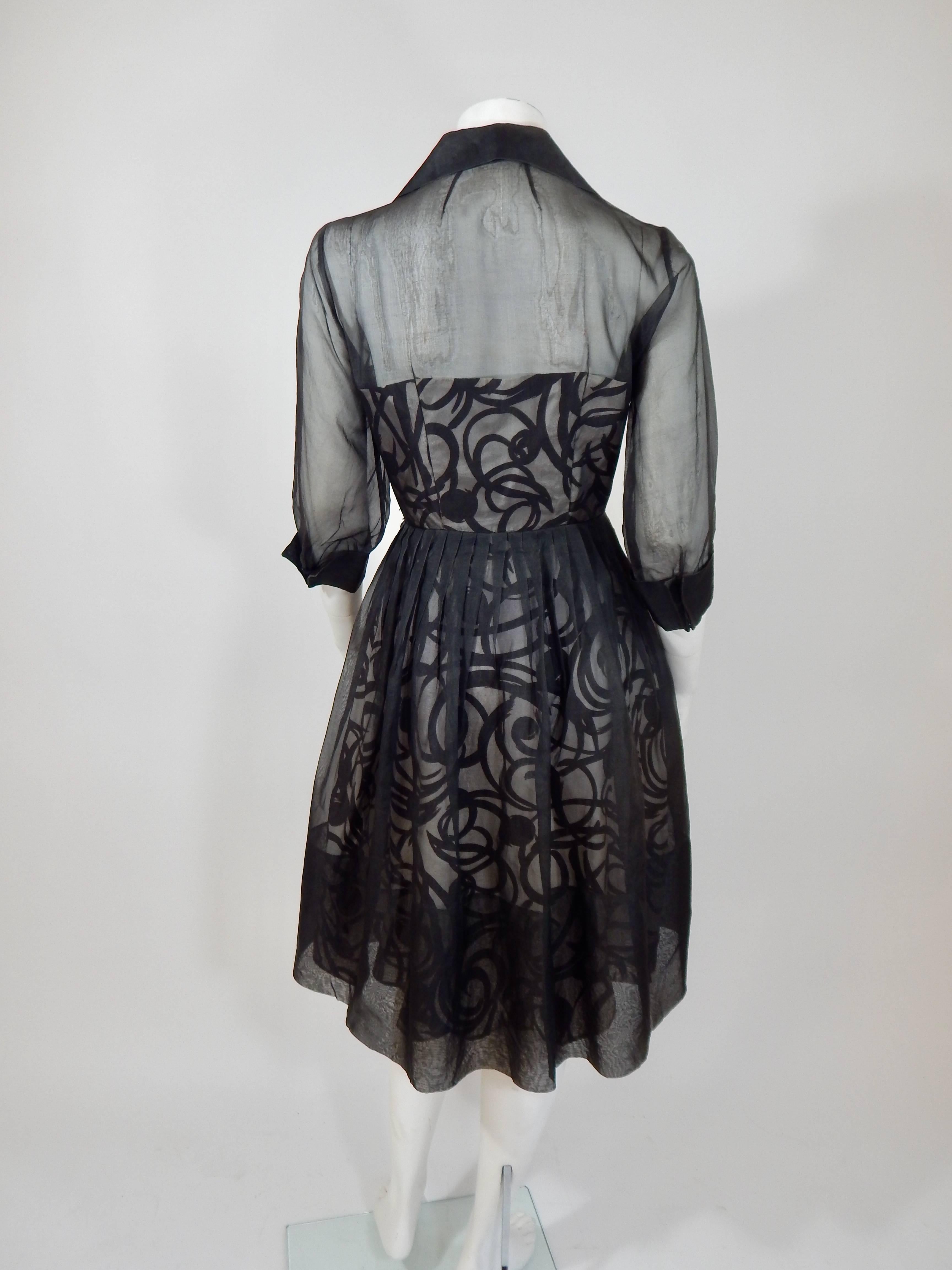 Black Sheer Organza Dress, 1950s  For Sale 1