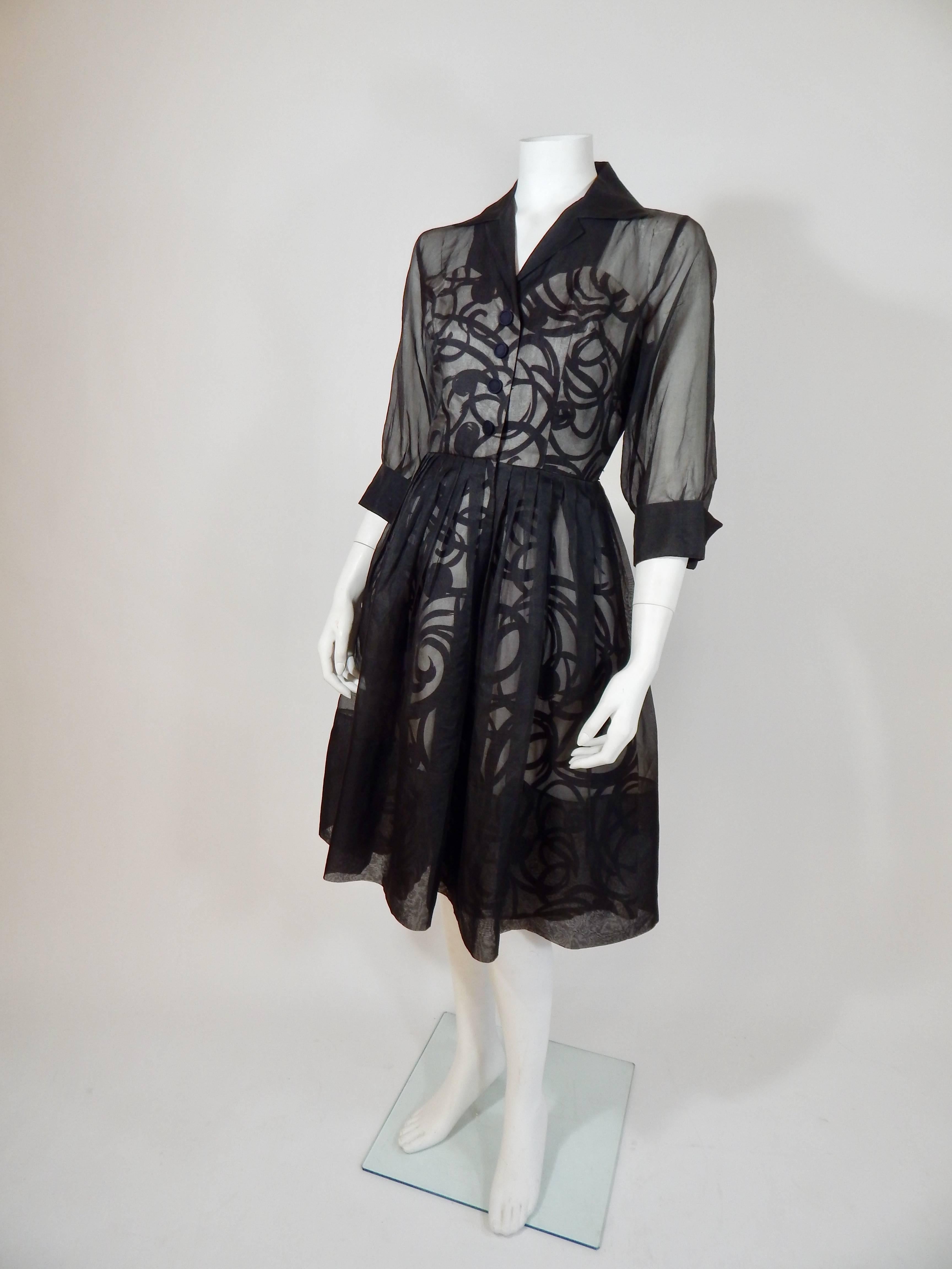 Black Sheer Organza Dress, 1950s  For Sale 2