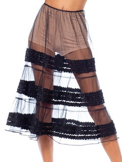 1950er Schwarzer durchsichtiger Petticoat-Rock aus Poly/Nylon-Tüll mit Satinband-Rüschen