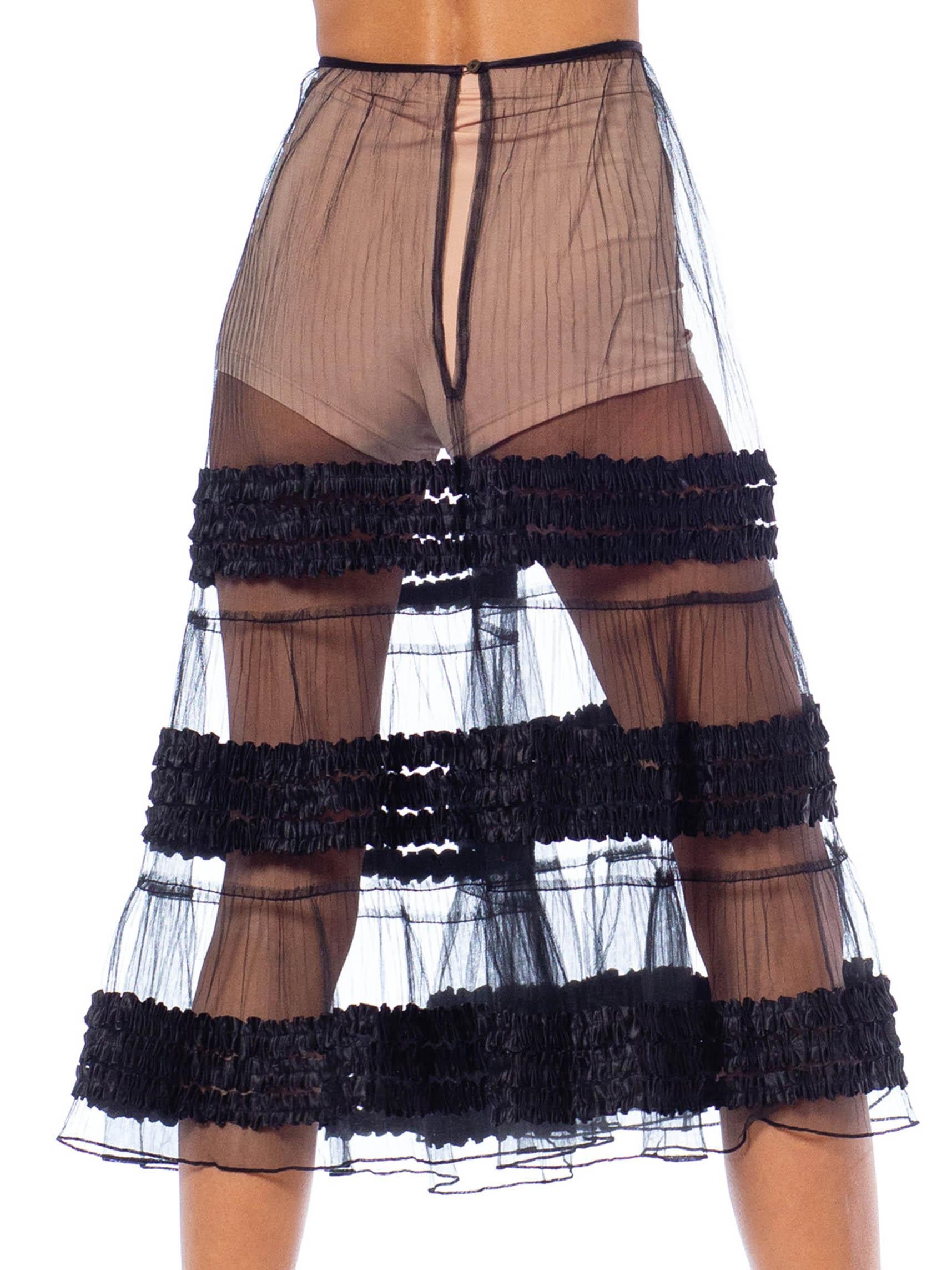 Women's 1950S Black Sheer Poly/Nylon Tulle Petticoat Skirt With Satin Ribbon Ruffles