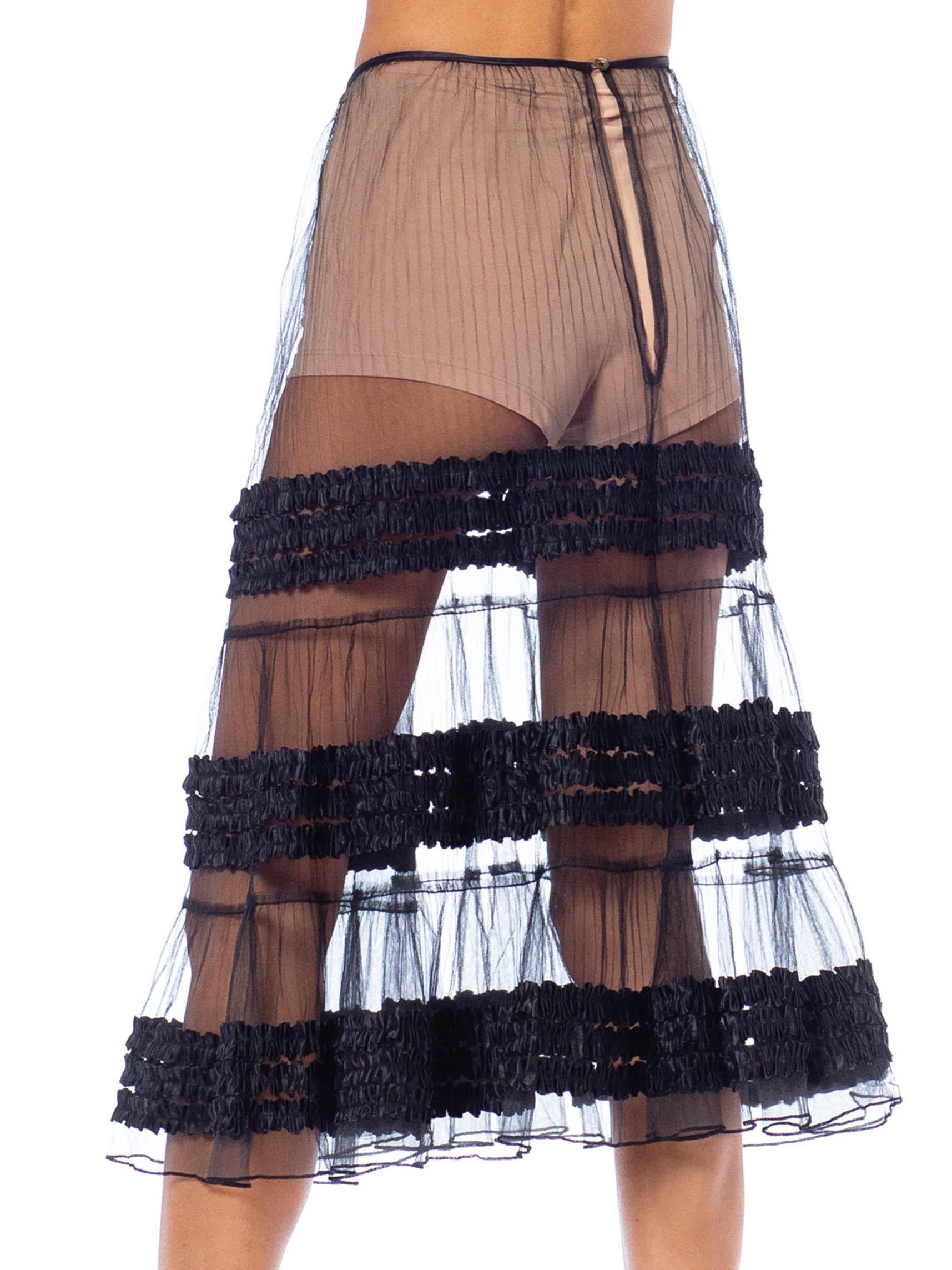 1950S Black Sheer Poly/Nylon Tulle Petticoat Skirt With Satin Ribbon Ruffles 1