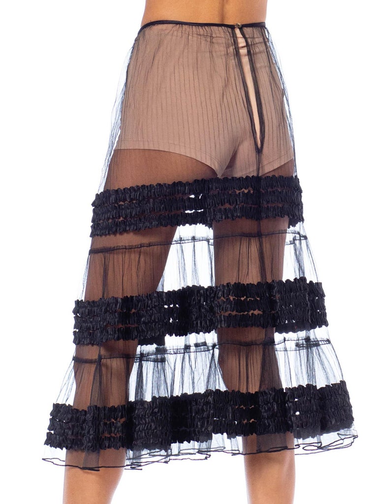 1950S Black Sheer Poly/Nylon Tulle Petticoat Skirt With Satin Ribbon  Ruffles For Sale at 1stDibs