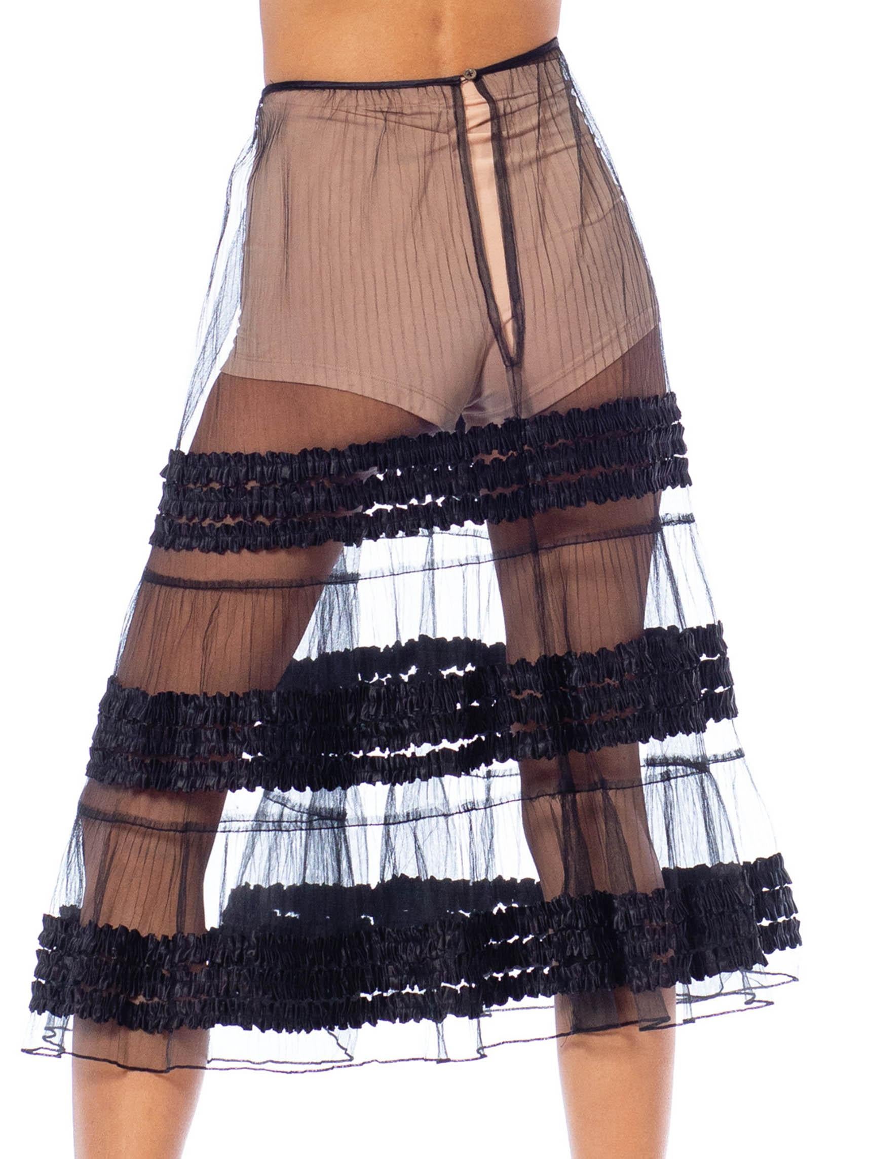 1950S Black Sheer Poly/Nylon Tulle Petticoat Skirt With Satin Ribbon Ruffles 2