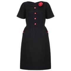 1950s Black Silk Blend Dress With Pink Satin Rose