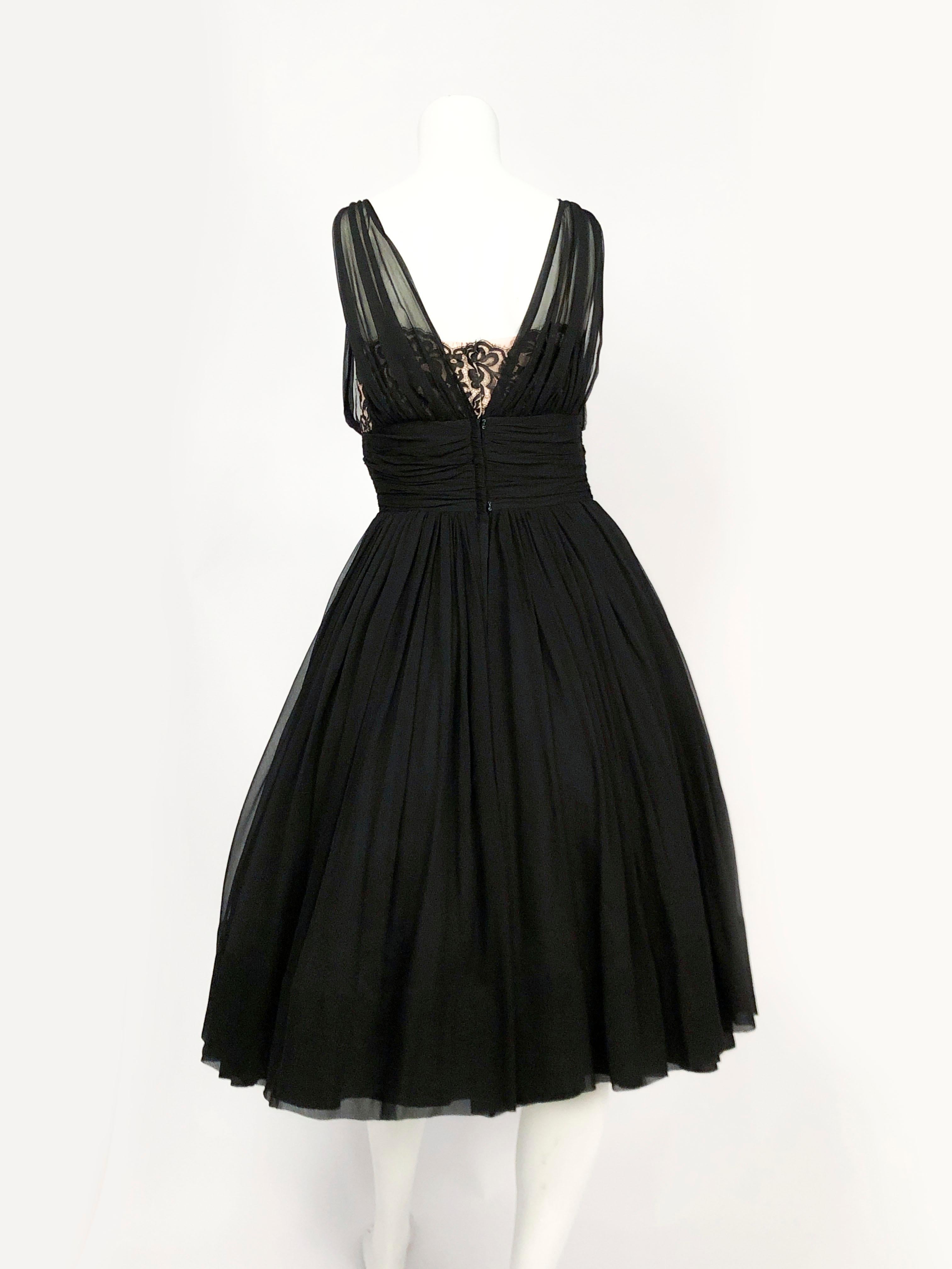 Women's 1950s Black Silk Chiffon Cocktail Dress