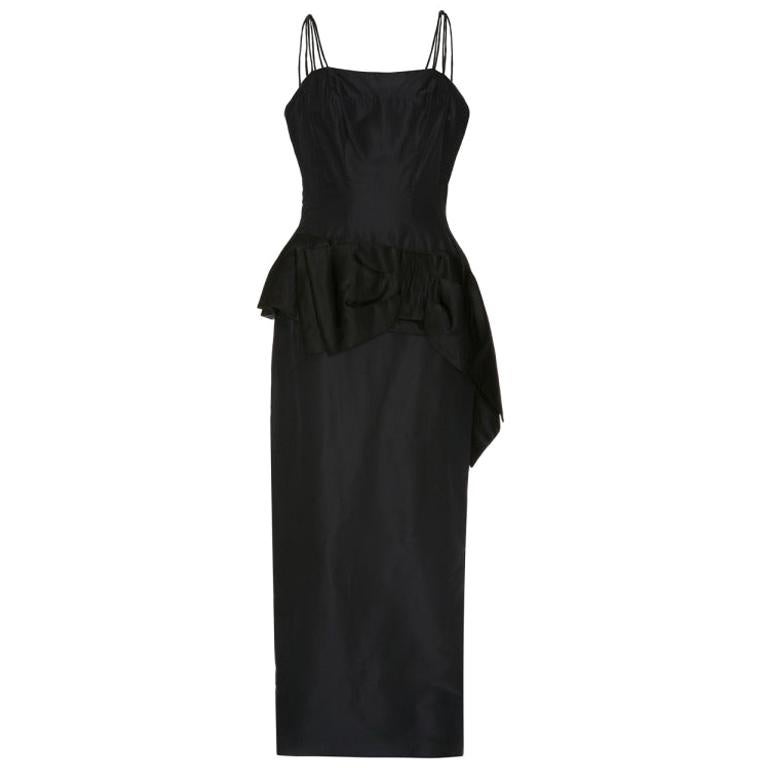 1950s Black Silk Couture Fitted Evening Pencil Skirt and Top Set For Sale