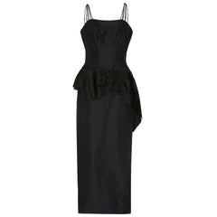 1950s Black Silk Couture Fitted Evening Pencil Skirt and Top Set