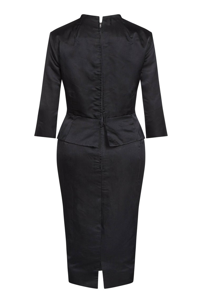 1950s Black Silk Evening Dress With Peplum and Beaded Collar For Sale ...