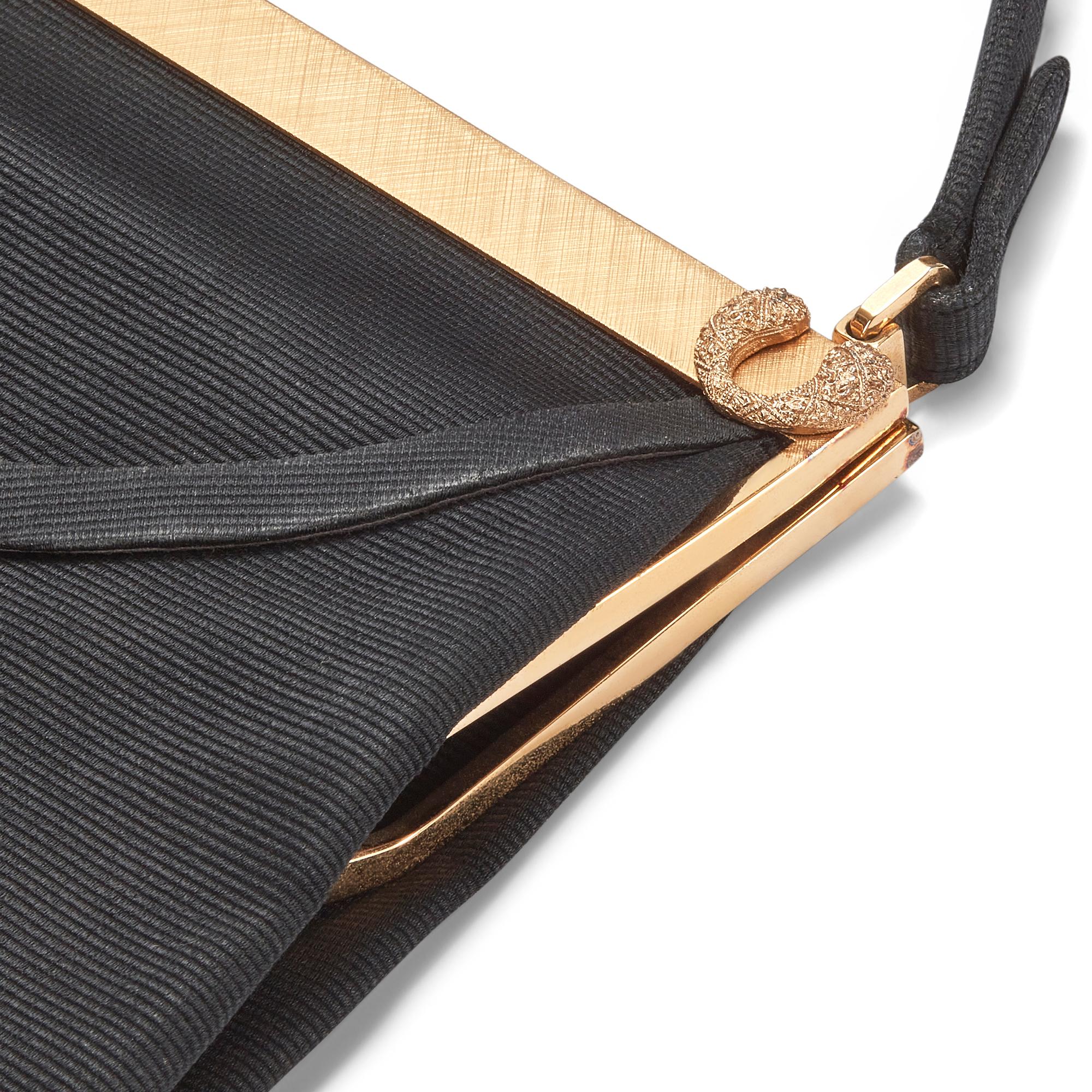 Women's 1950s Black Silk Grosgrain Fortnum & Mason Top Handle Bag For Sale