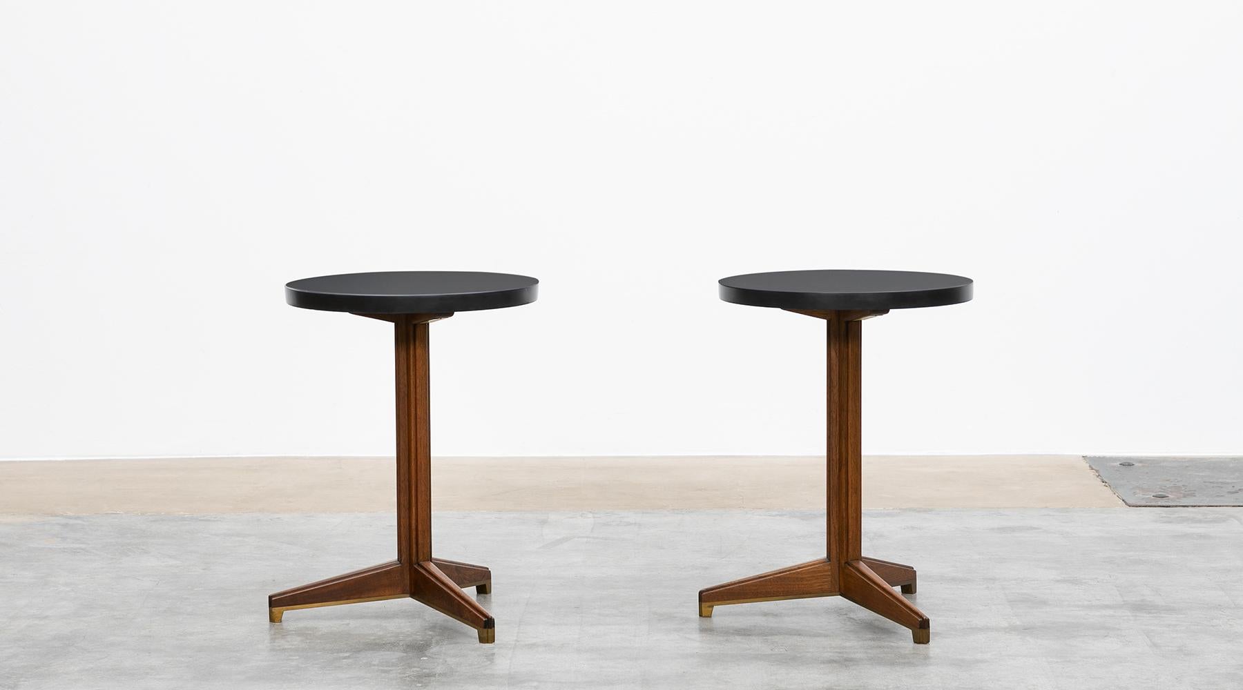 Mid-Century Modern 1950s Black Slate, Brown Mahogany Pair of Sidetables by Edward Wormley