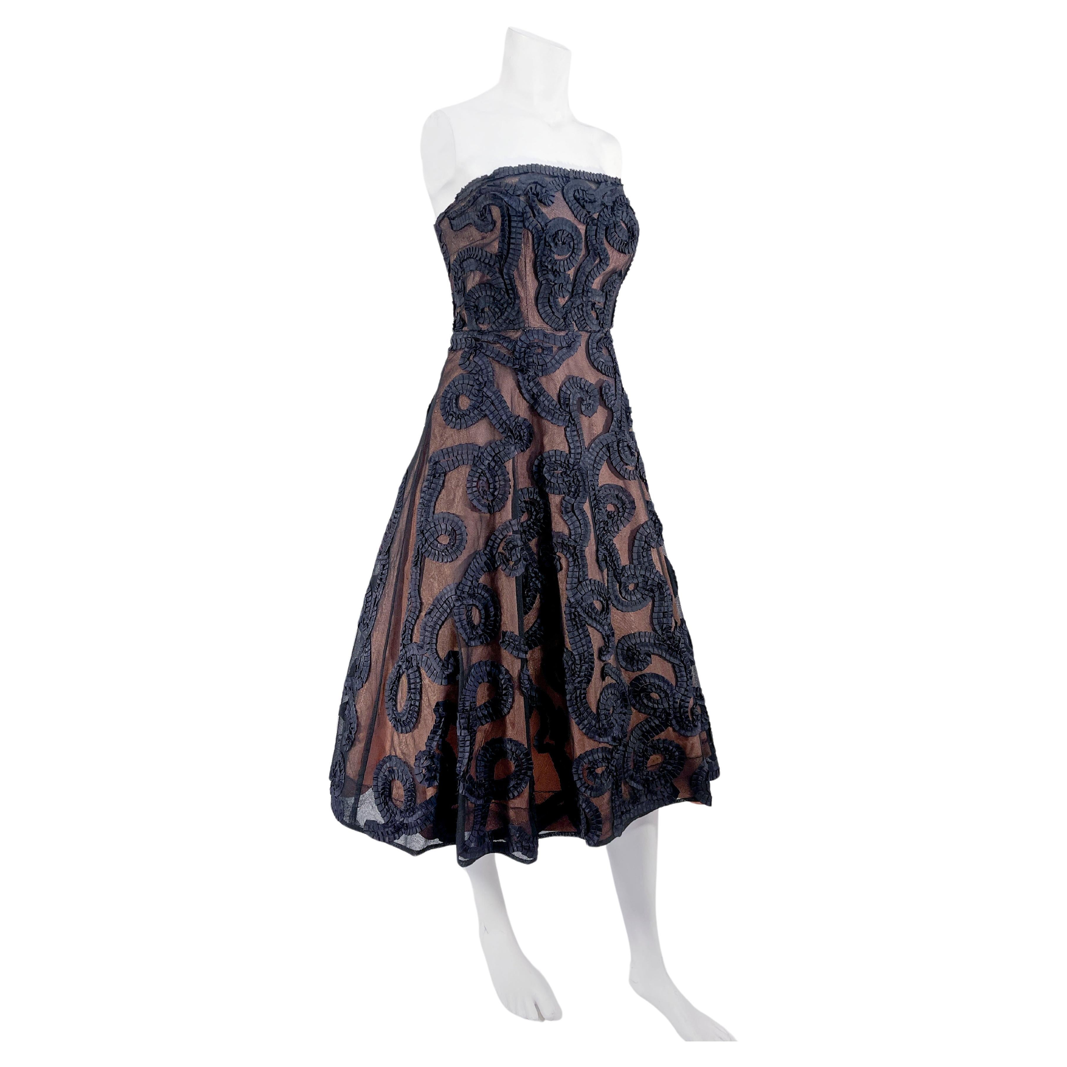 1950s Black Strapless Ribbon Sous-tache Dress For Sale
