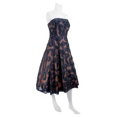 1950s Black Strapless Ribbon Sous-tache Dress