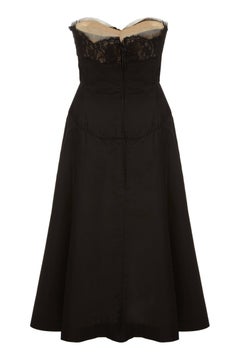 1950s Black Strapless Dress With Sweetheart Neckline and Lace Trim