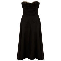 1950s Black Strapless Silk Satin and Lace Dress