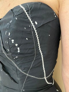 1950s Black Strapless Silk Tafetta Cocktail Dress