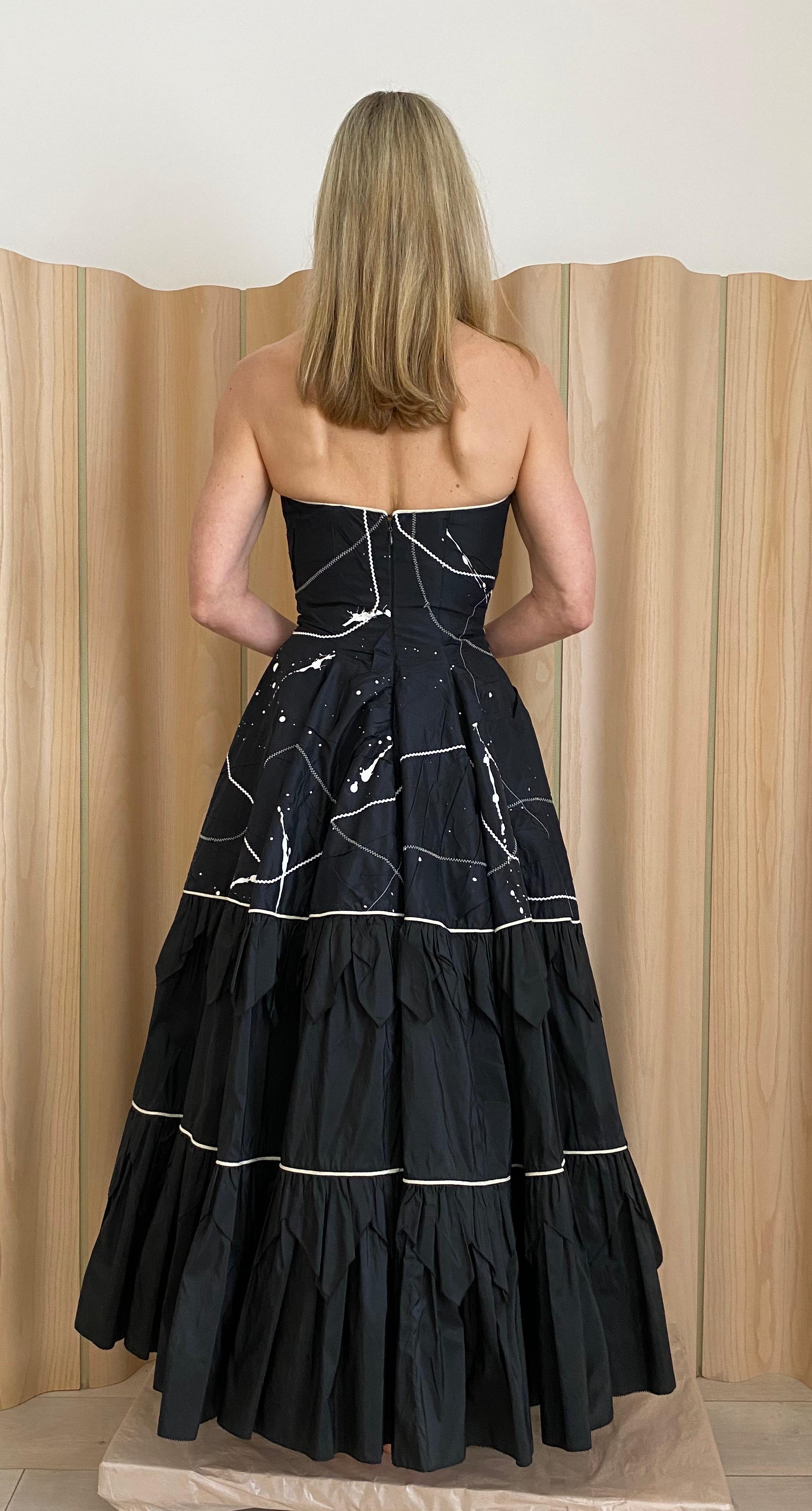1950s Black Strapless Silk Tafetta Cocktail Dress For Sale 1