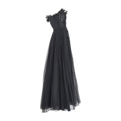 1950s Black Strapless Tulle and Sequinned Dress with Bow Design