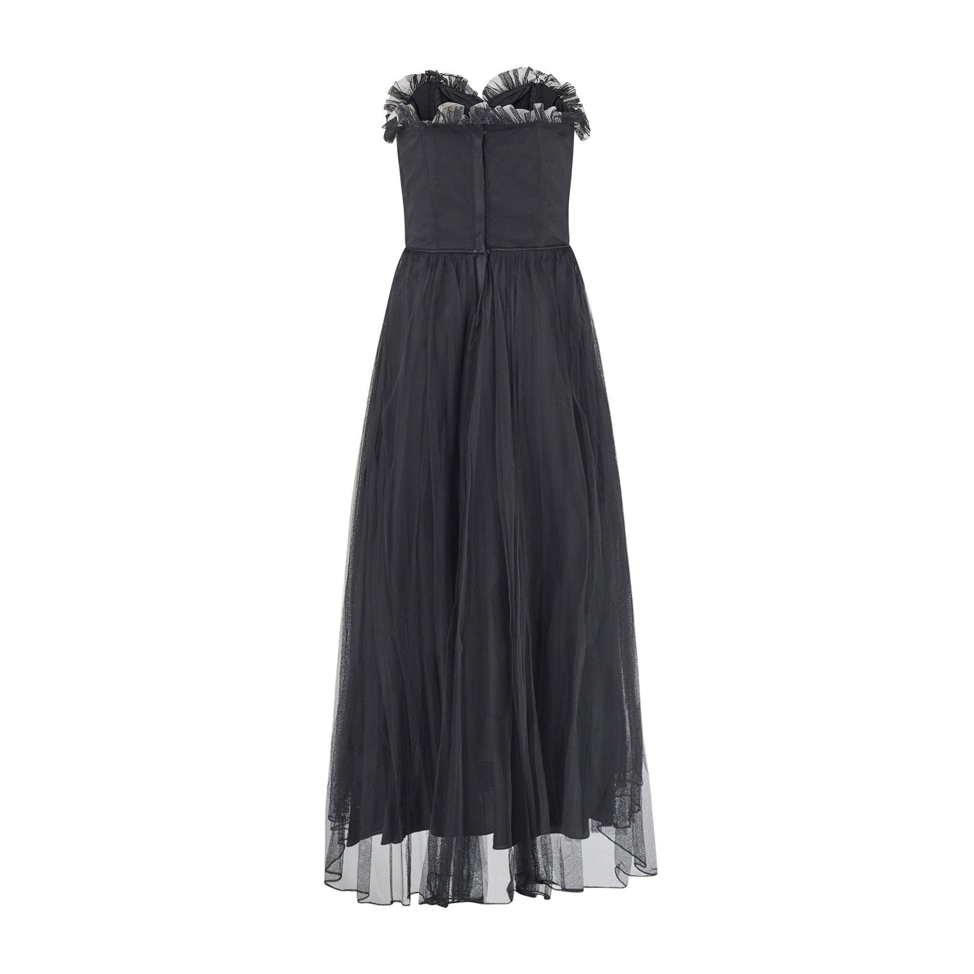 1950s Black Strapless Tulle and Sequinned Dress with Bow Design In Excellent Condition For Sale In London, GB