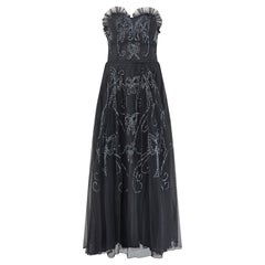 1950s Black Strapless Tulle and Sequinned Dress with Bow Design