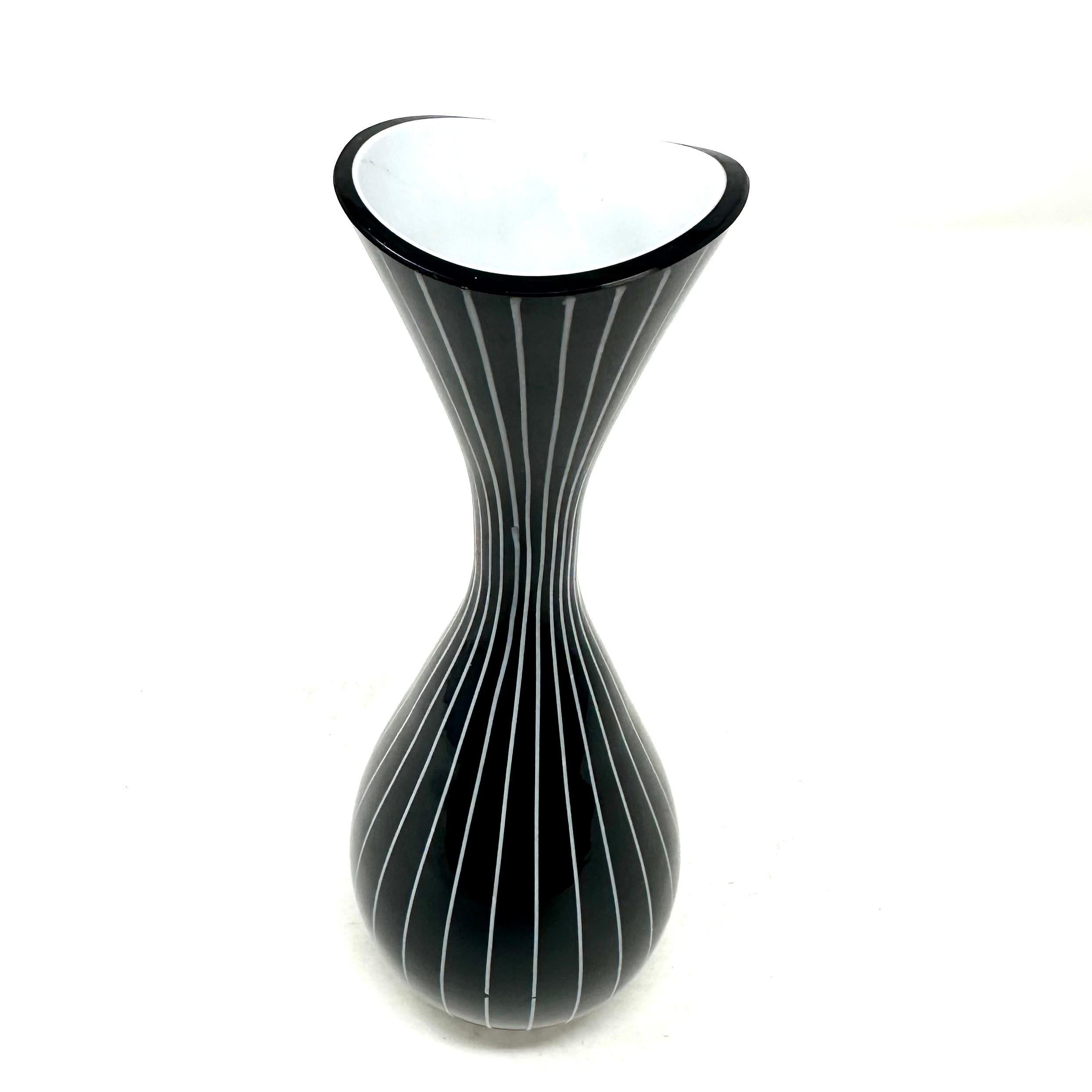 Scandinavian Modern 1950s Black Striped Glass Vase by Gunnar Ander for Lindshammer