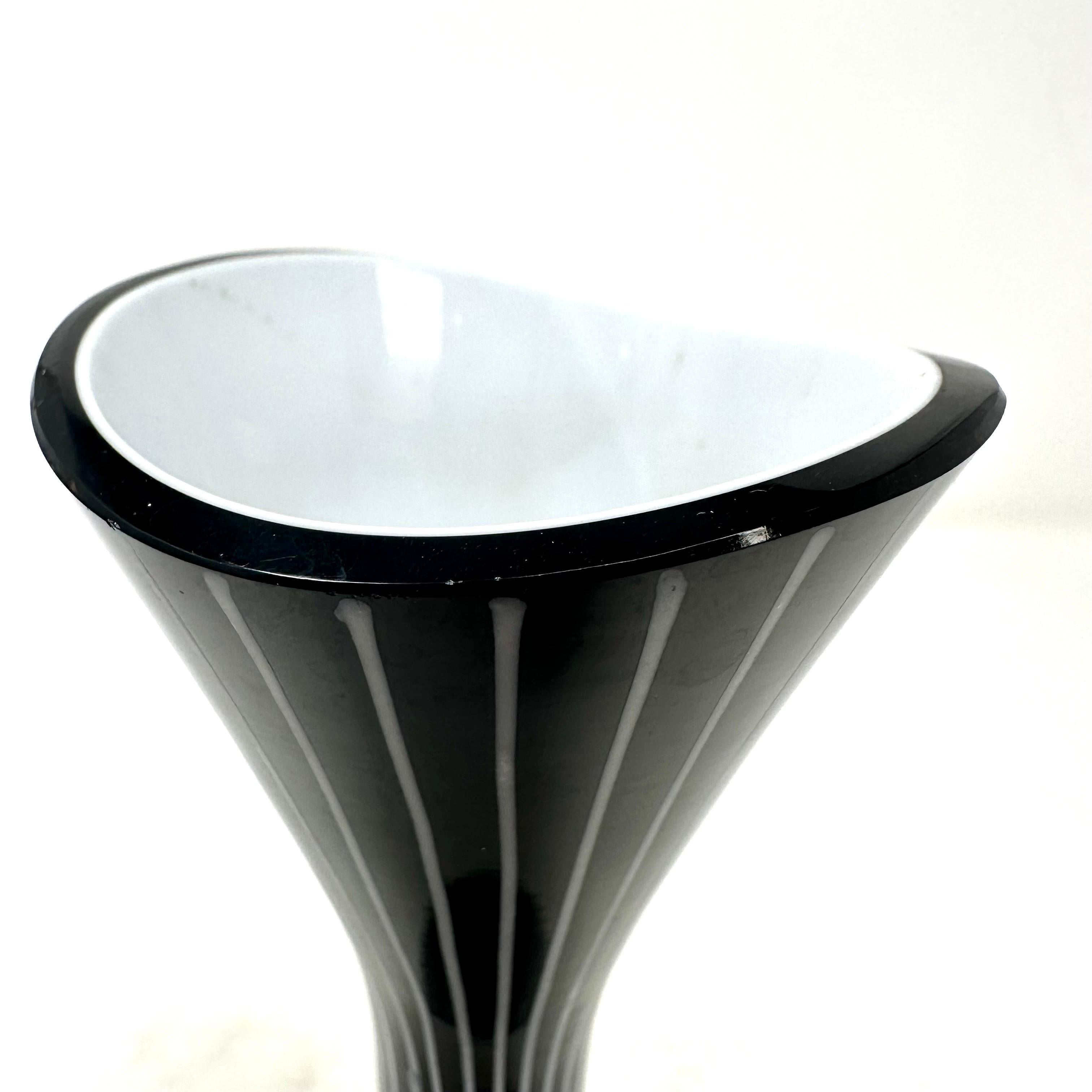 Swedish 1950s Black Striped Glass Vase by Gunnar Ander for Lindshammer