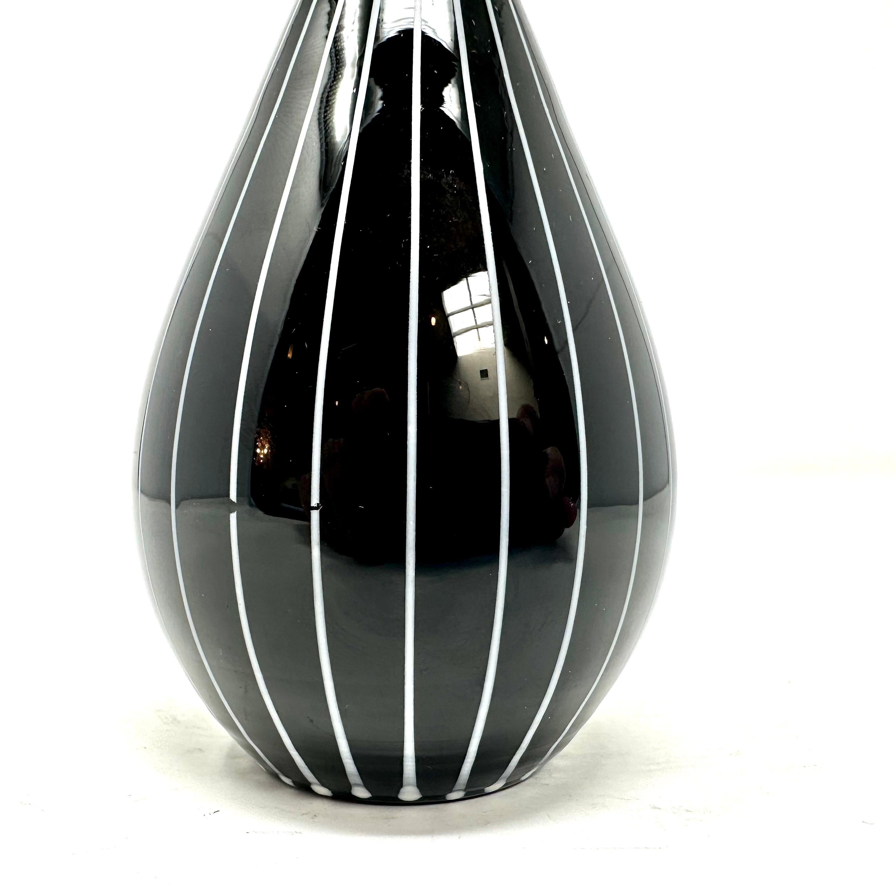 Mid-20th Century 1950s Black Striped Glass Vase by Gunnar Ander for Lindshammer