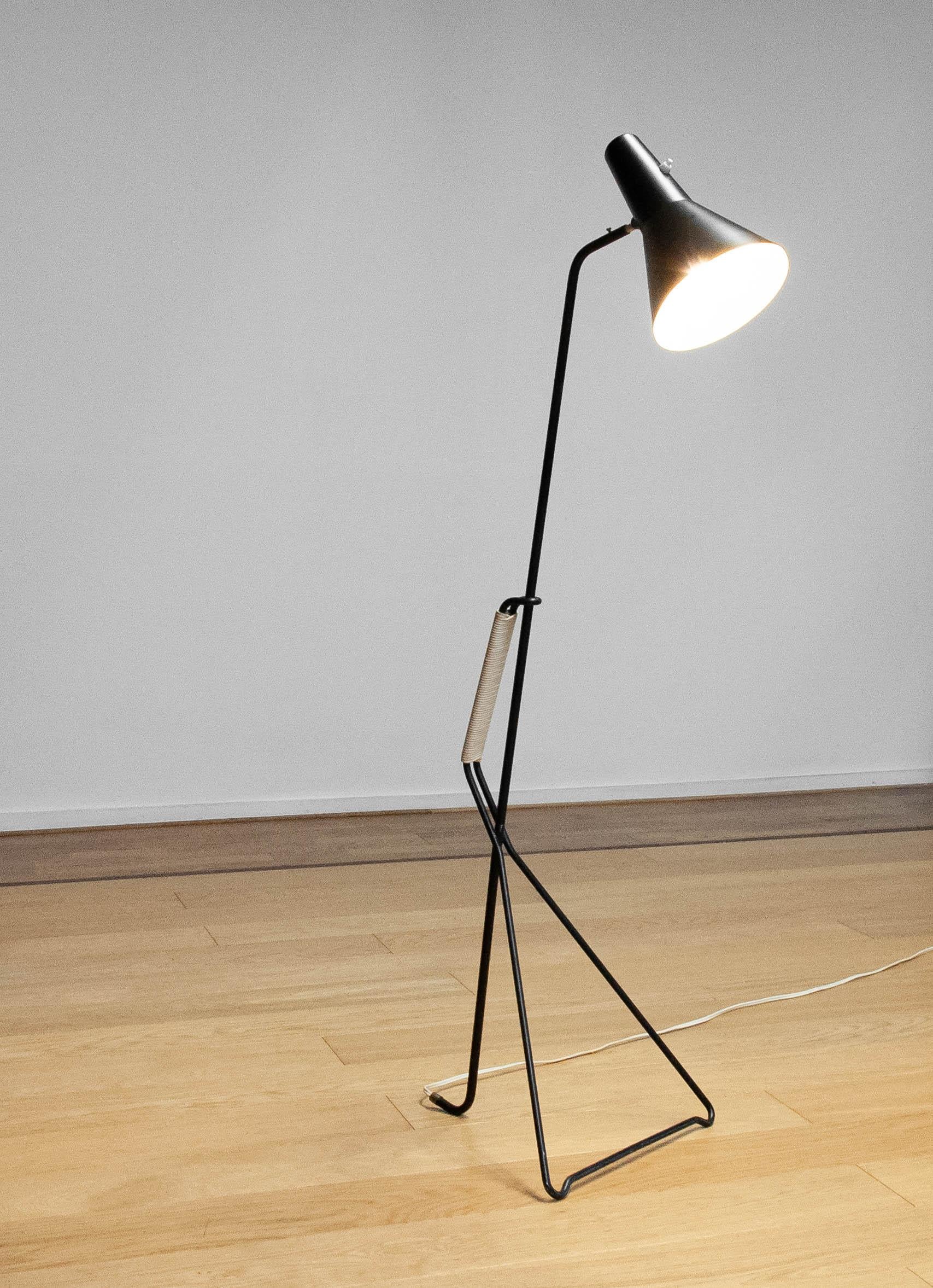 Metal 1950s Black Swedish Grasshopper Floor Lamp By Svend Aage Holm Sorensen For Asea. For Sale