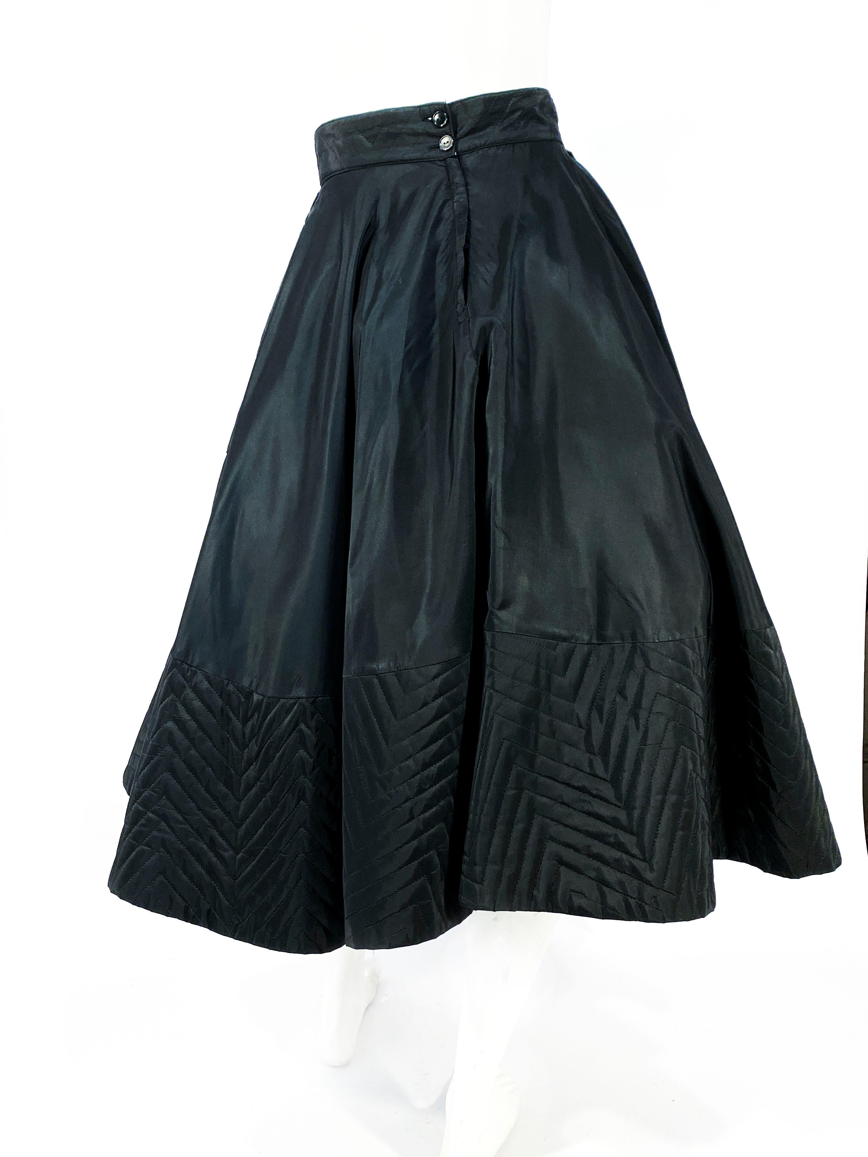 Women's or Men's 1950s Black Taffeta and Quilted Circle Skirt