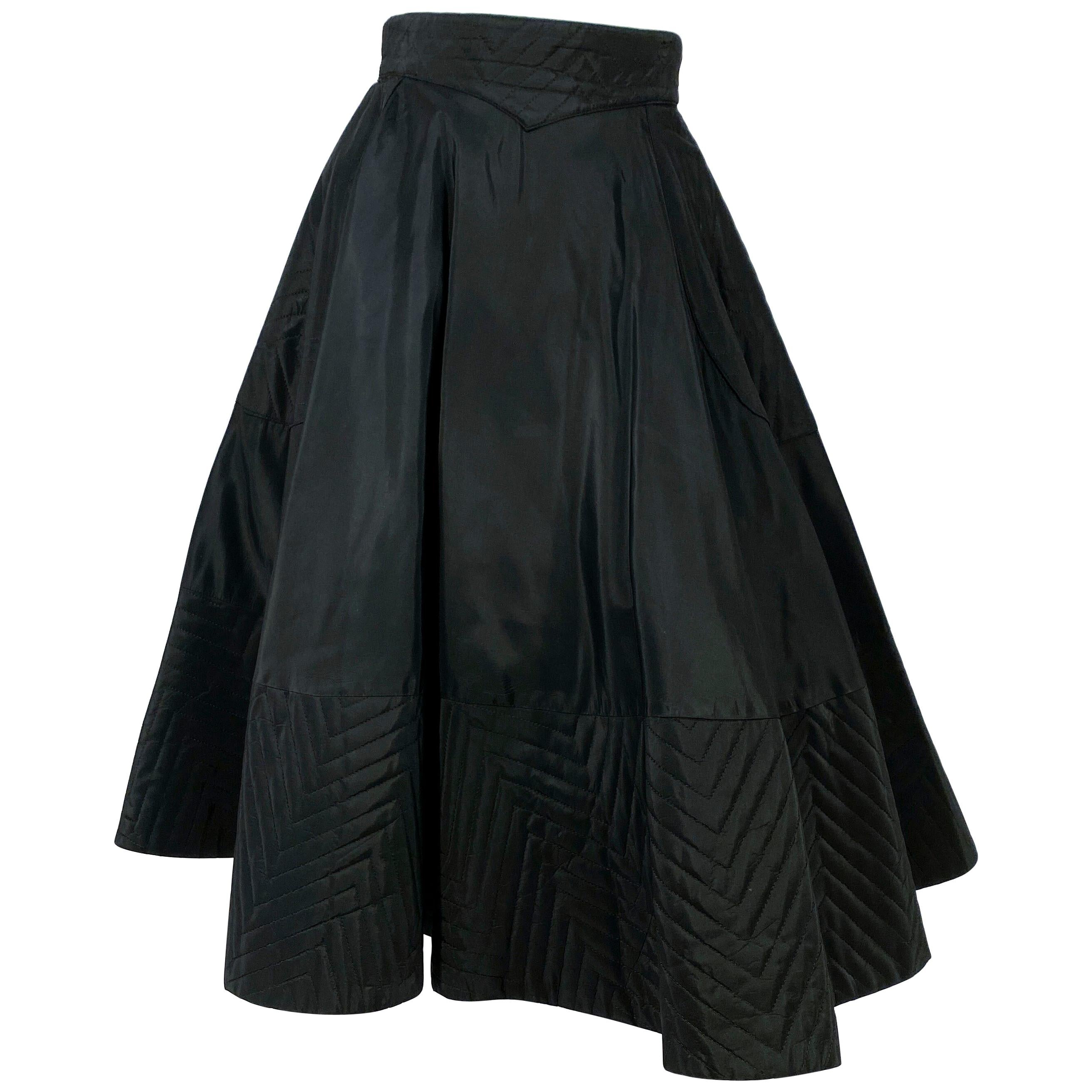 1950s Black Taffeta and Quilted Circle Skirt