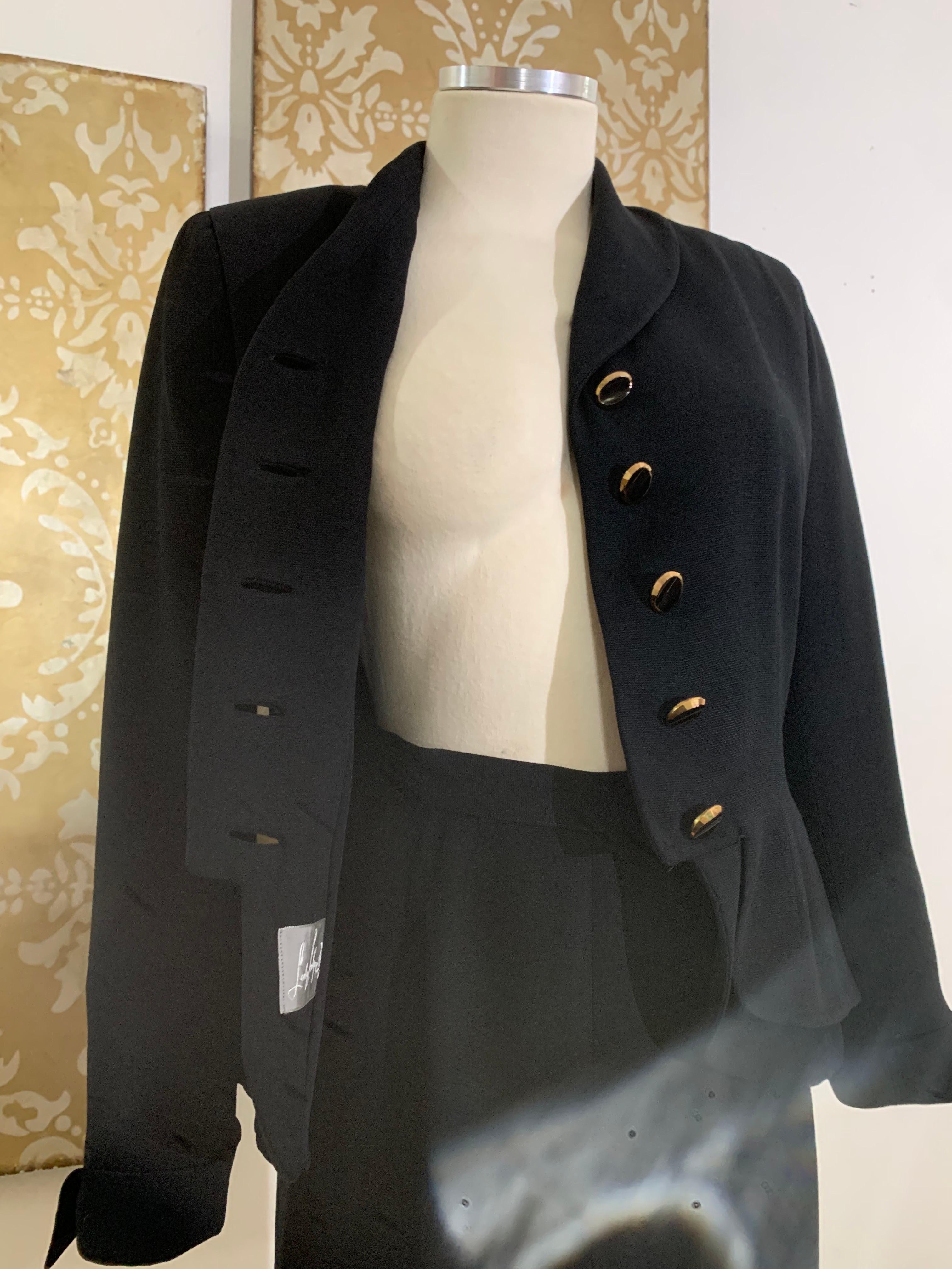 Abito con gonna aderente in gabardine di lana nera a doppio peplo degli anni '50 in vendita 10