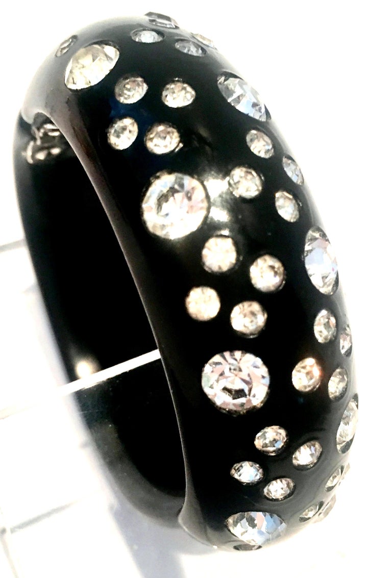 1950'S Black Thermoplastic and Swaorovski Crystal Clamper Cuff Bracelet ...