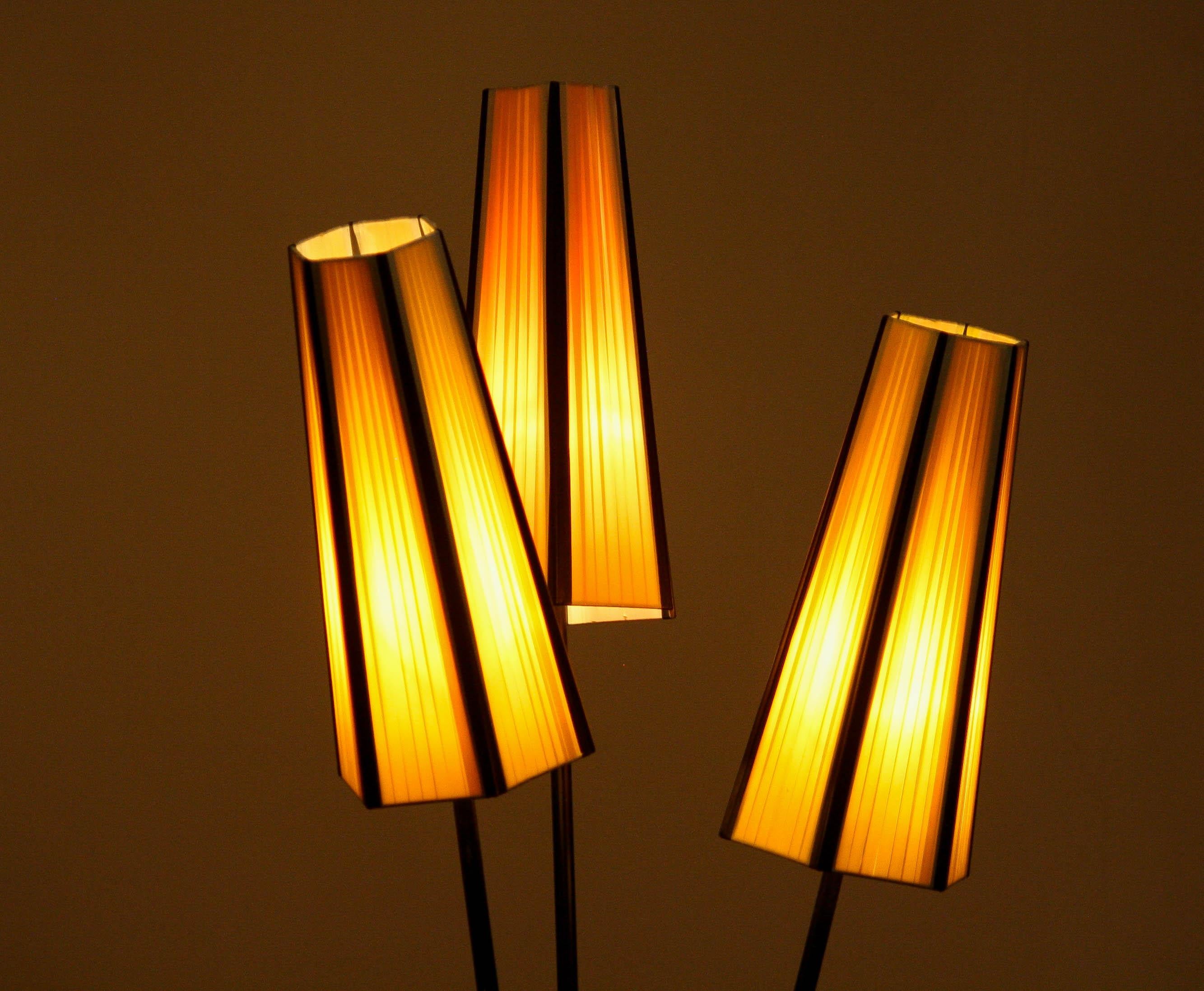 Steel 1950s, Black Three-Light Floor Lamp, Sweden