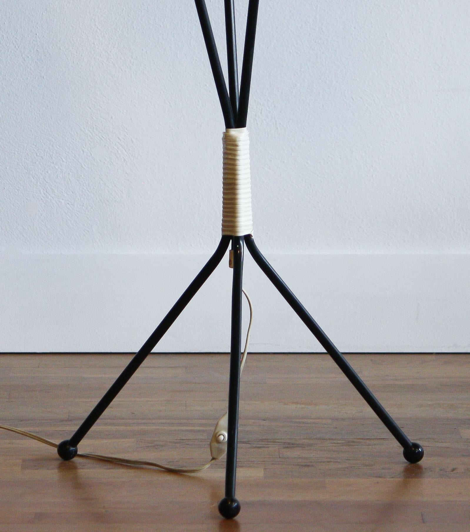 1950s, Black Three-Light Floor Lamp, Sweden 1