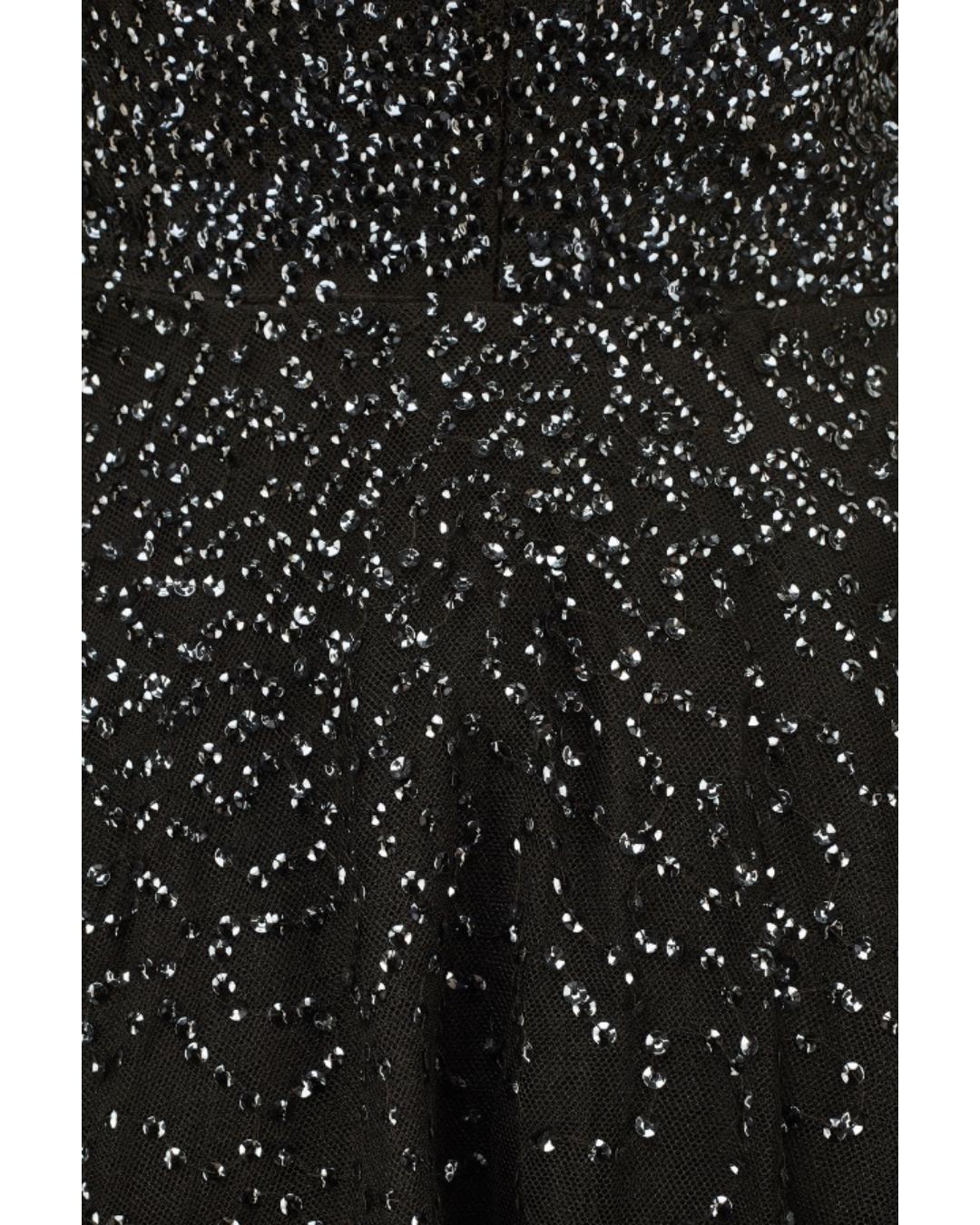 Abito anni '50 in tulle nero e paillettes senza spalline con disegni floreali in argento In condizioni ottime in vendita a London, GB