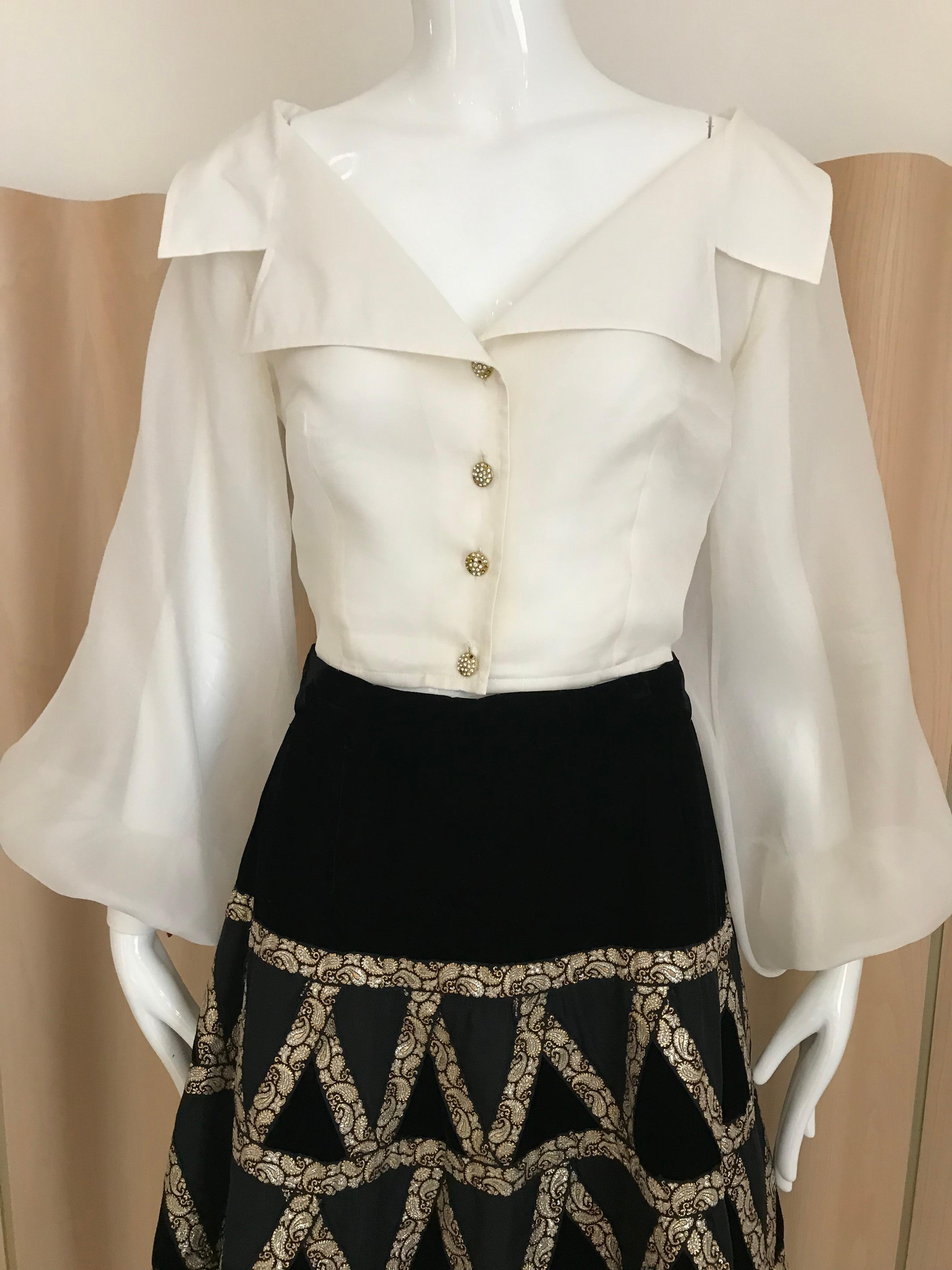 1950s Black Velvet and Gold Cocktail Skirt 3