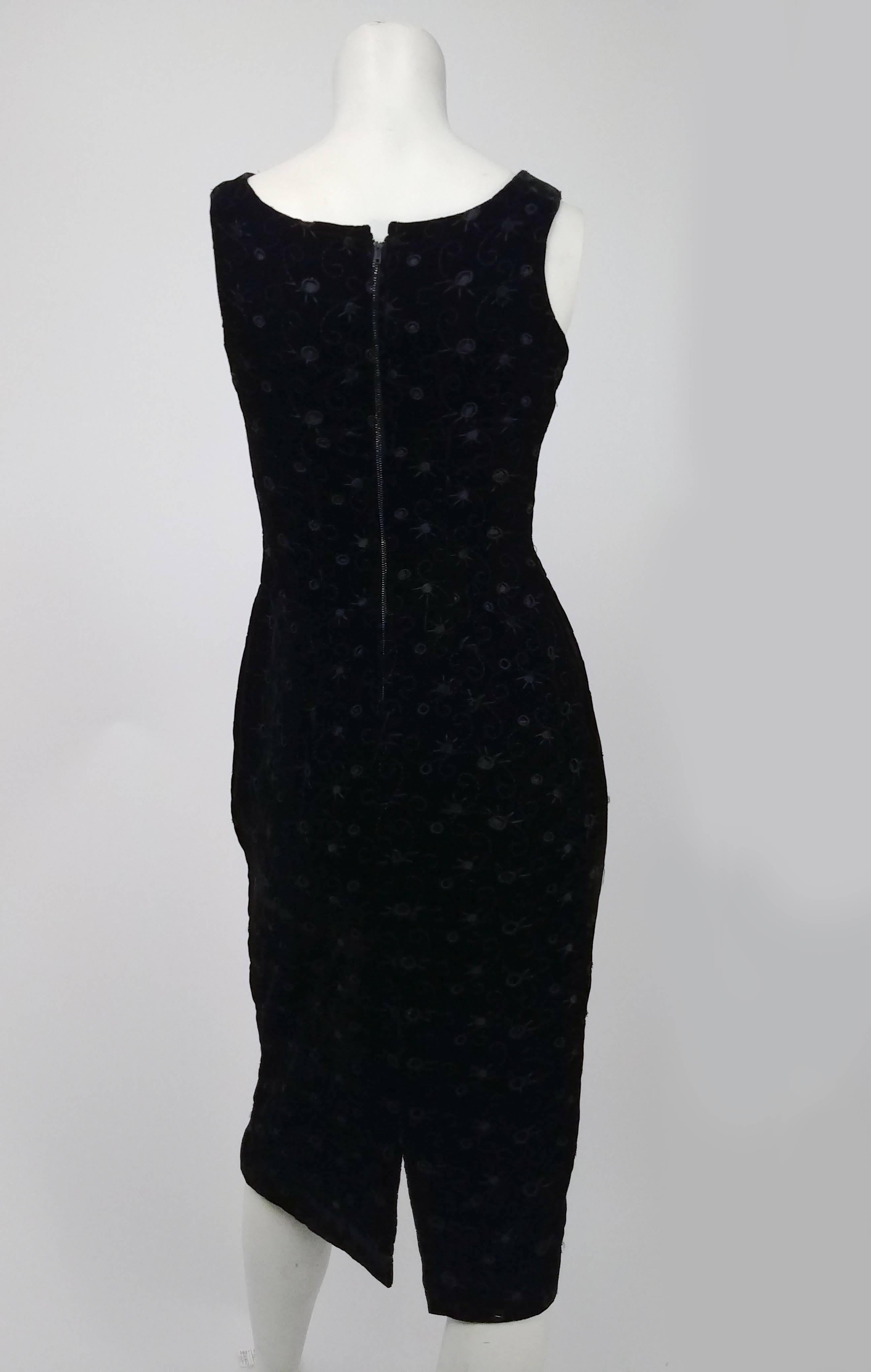 Black Velvet Eyelet Cocktail Dress, 1950s In Good Condition For Sale In San Francisco, CA