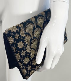 1950s Black Velvet Zardozi Zari Gold Embroidered Vintage 50s Clutch Bag India
