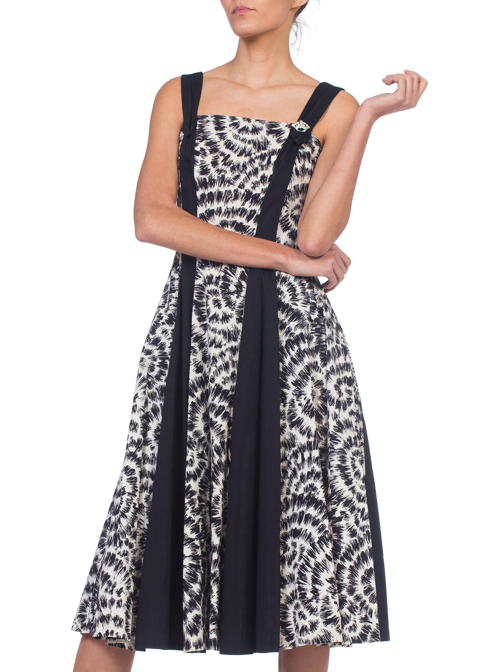 1950S Black & White Printed Cotton Fit Flare Dress 2
