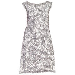 1950s Black 
White Floral Cut-out Cotton Lace Dress