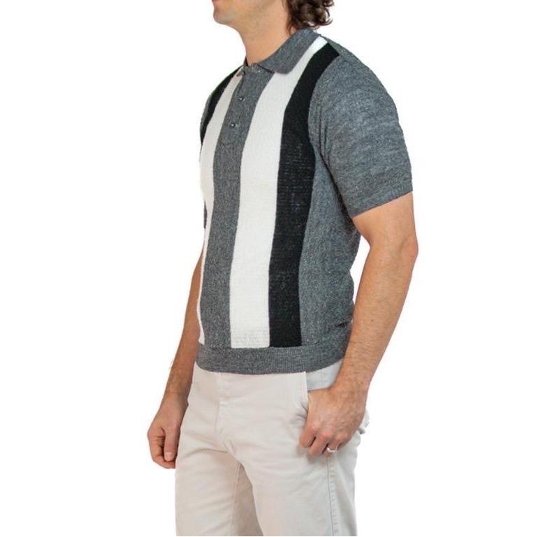 Camicia da uomo 1950S in maglia Poly Blend bianca e nera grigia In condizioni ottime in vendita a New York, NY