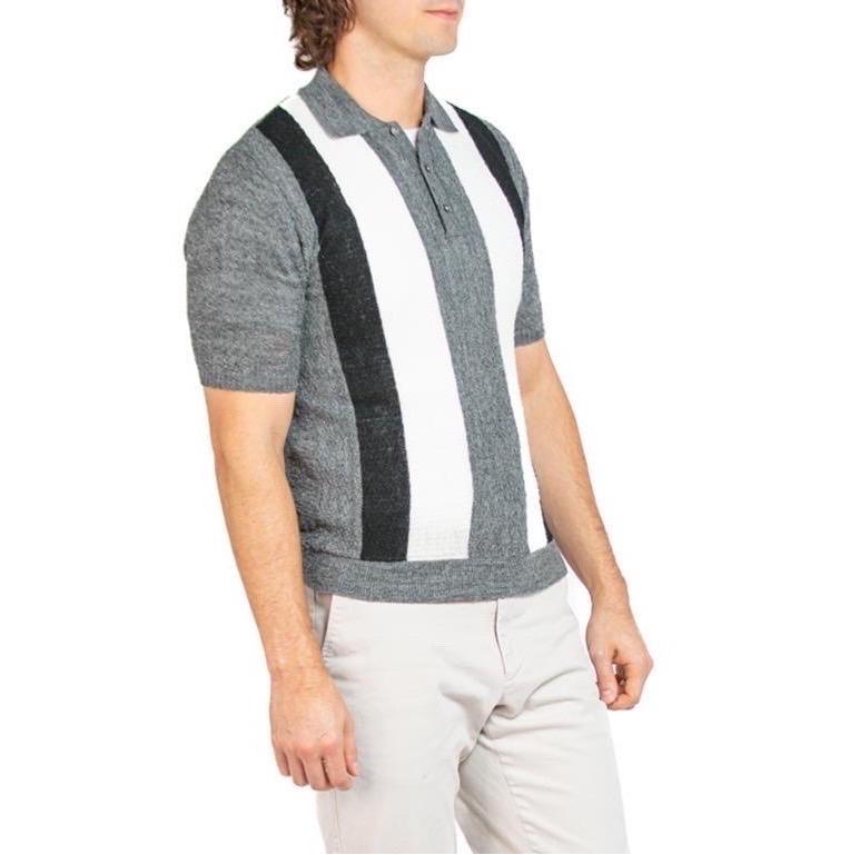 1950S Black & White Grey Poly Blend Knit Men's Shirt For Sale 2