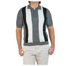 1950S Negro y Blanco Gris Poly Blend Punto Camisa de Hombre