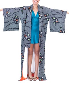 1950S Black & White Japanese Shibori Silk Hand Dyed Kimono