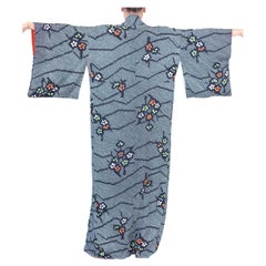 Kimono en soie japonaise Shibori noir et blanc des années 1950, teint à la main