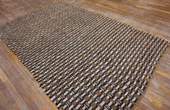 1950s Black-White-Neutral Basketweave Pattern American Braided Rug 5'x8' Carpet