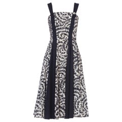 Vintage 1950S Black 
White Printed Cotton Fit Flare Dress