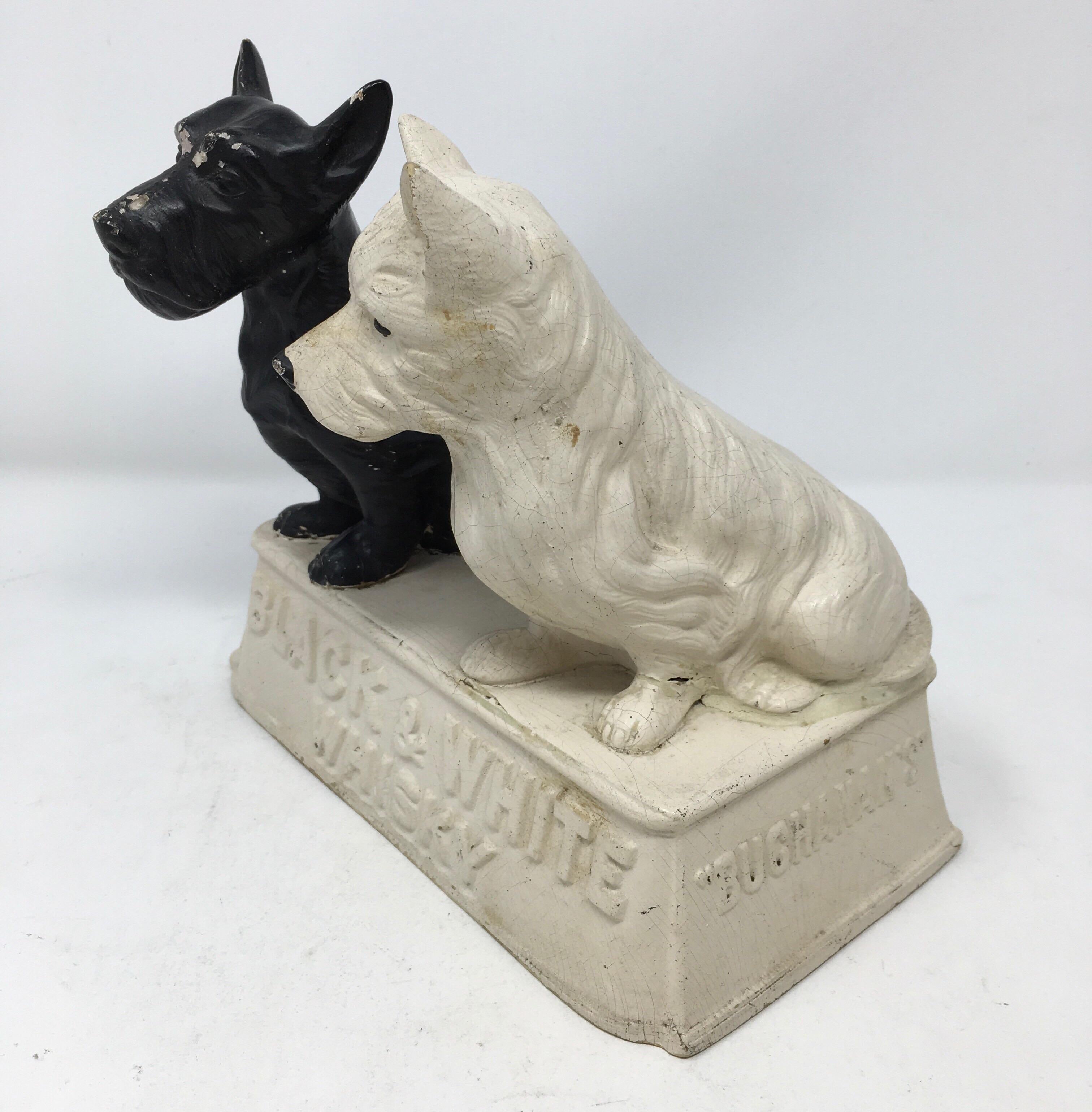 Rarely found black and white Whisky Scottie dogs bar counter advertising display circa 1950s. Great decorative item for your home bar or for the collector.