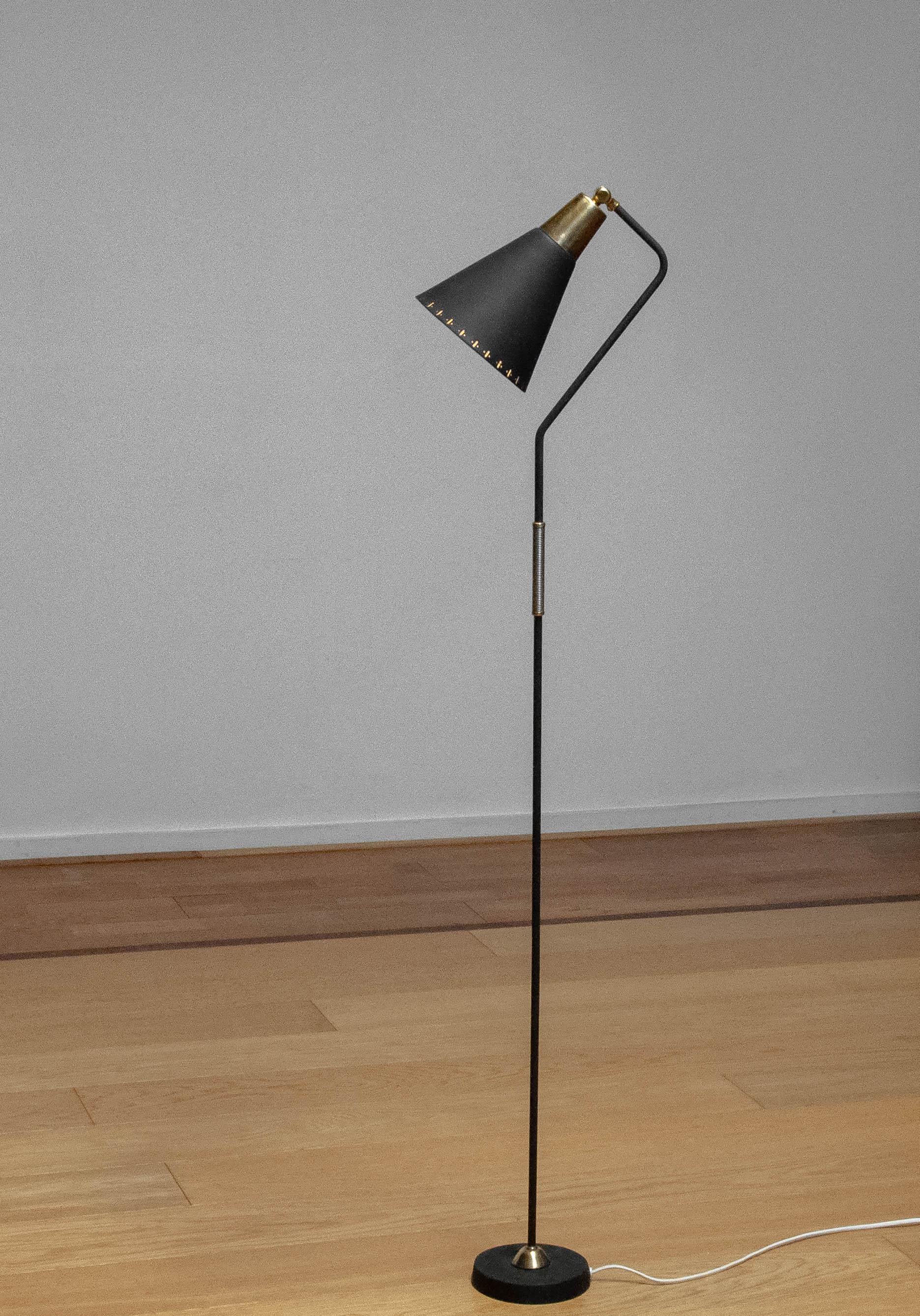 Mid-Century Modern 1950s Black With Brass And Metal Details, Model G3, Floor Lamp By Erik Wärnå